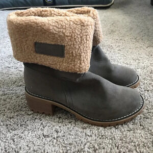 Grey Tan Heeled Furry Booties